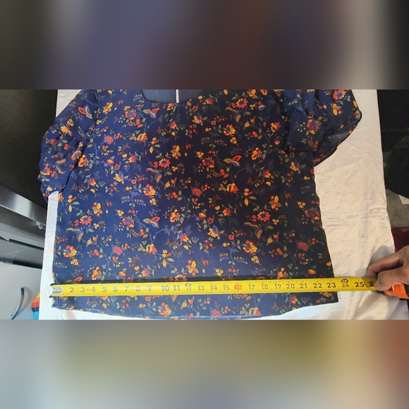 Floral Ruffle Bell-Sleeve Blouse - Navy Floral - Picture 9 of 16